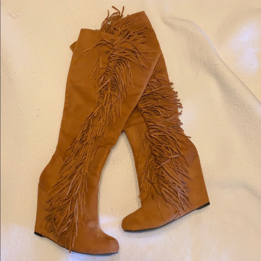 Charlotte Russe fringe suede boots with wedges